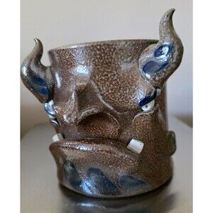 2008 Eldreth Pottery Lancaster Co. Face Mug Devil Satan Salt Glaze One of a Kind